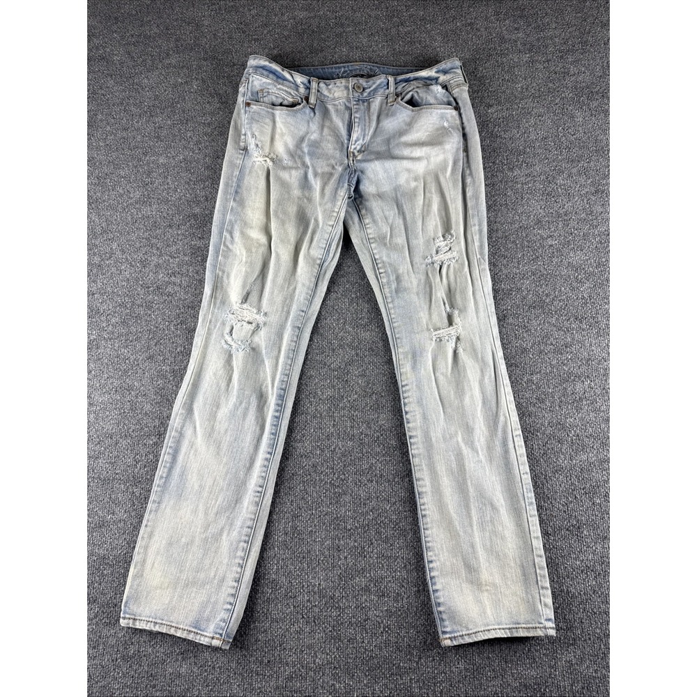 American Eagle Stretch Light Skinny Denim Distressed Jeans Women's 14 Blue 36x32
